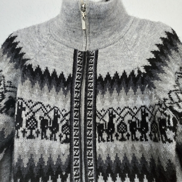 Alpaca Connection S Gray Full Zip Knit Mockneck Sweater Alpaca Print - Picture 3 of 8